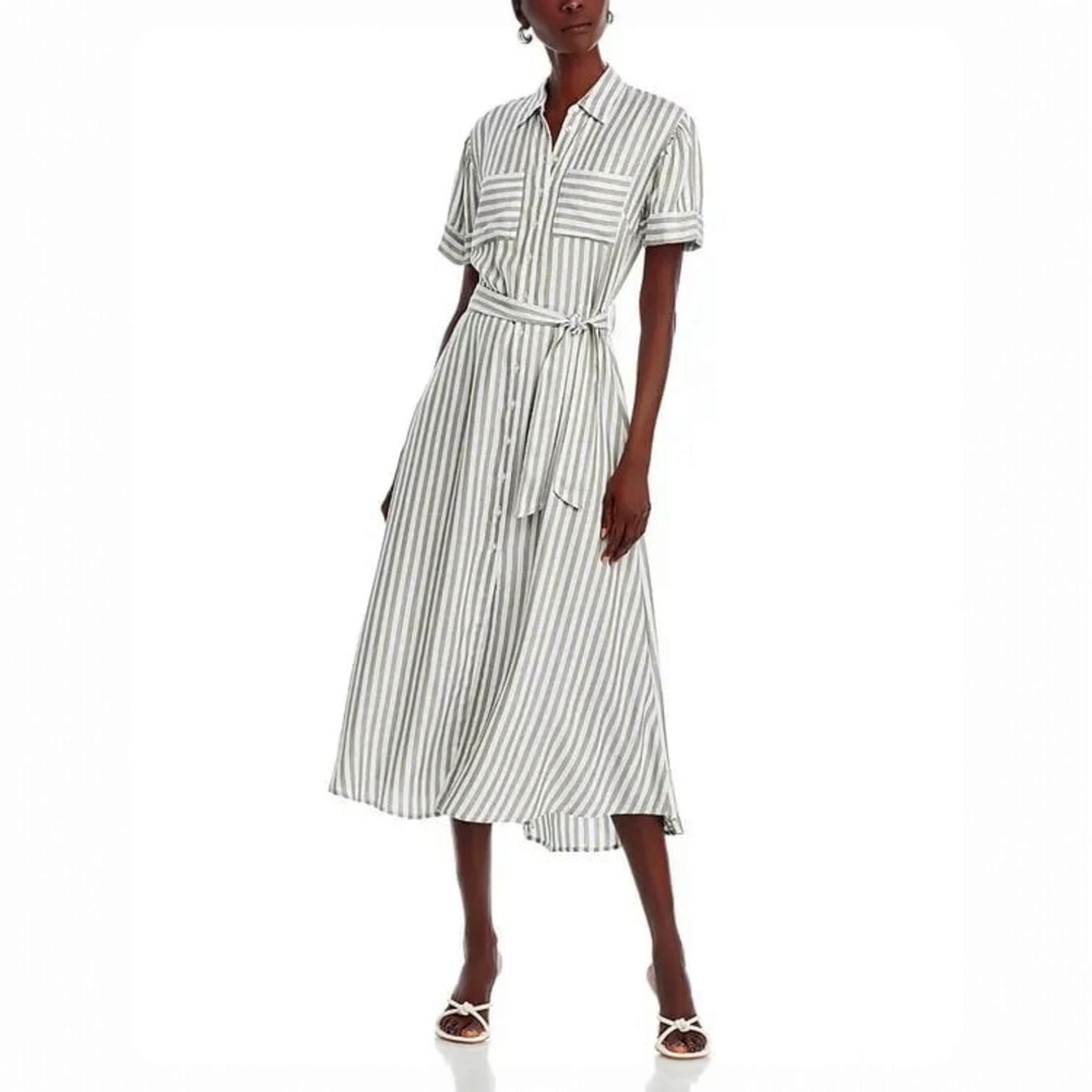 T Tahari Women's Striped Belted Shirtdress – Green, Size 10 | Classic Nautica - Picture 3 of 6